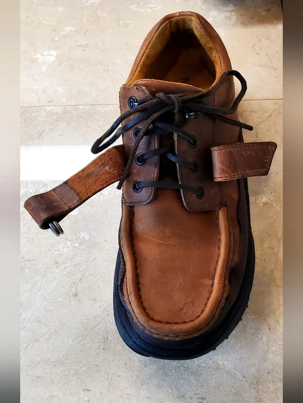 Nautica Men's Moc Toe Brown Leather Lace Up Buckle Strap Shoes US 10M